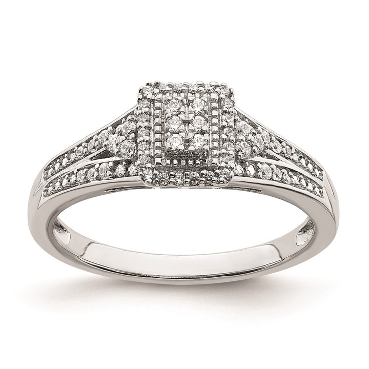 10k White Gold Rectangular Halo Cluster 1/5 carat Diamond Complete Engagement Ring RM6398E-020-0WAA
