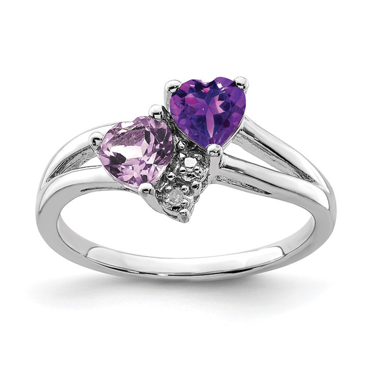 Sterling Silver Rhodium-plated Amethyst & Pink Quartz & Diamond Ring QR4570PQ-9
