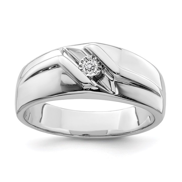 Sterling Silver Rhodium Plated Diamond Men's Ring QR5079-9