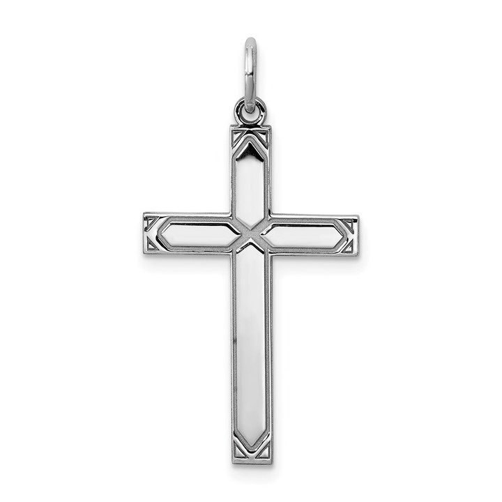 Sterling Silver Rhodium-plated Laser Designed Cross Pendant QXR257