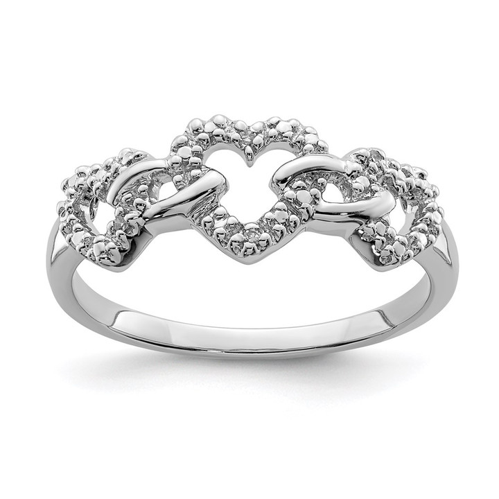 Sterling Silver Rhodium Plated Diamond Triple Heart Ring QR5622-6