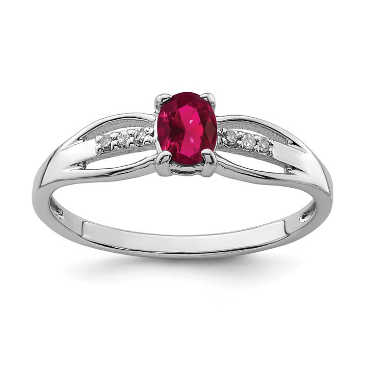Sterling Silver Rhod-plated Diamond Created Ruby Ring QR7064JUL-7