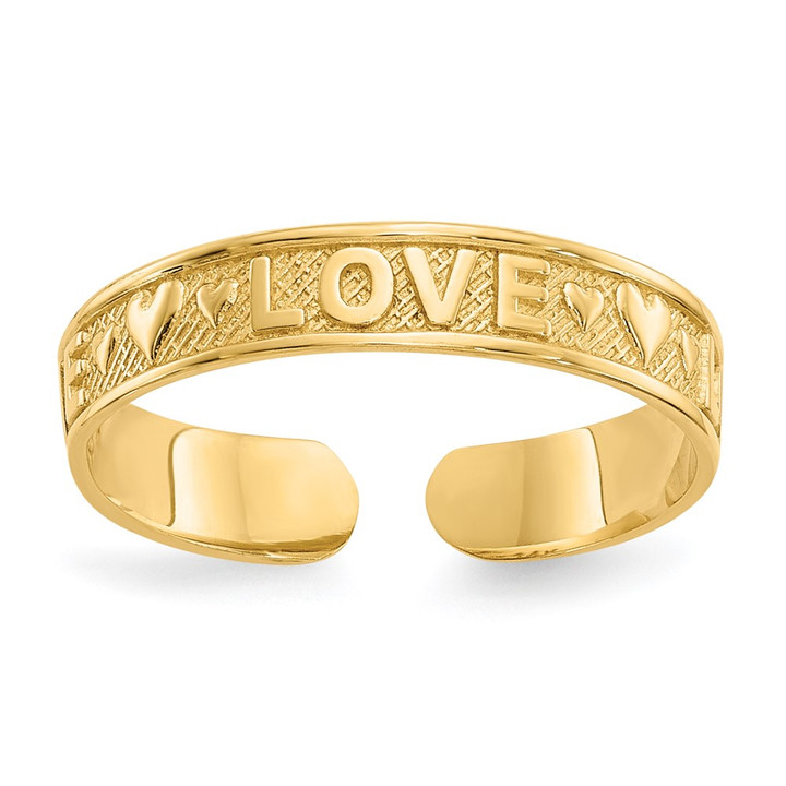 14K Polished LOVE and Hearts Toe Ring R551
