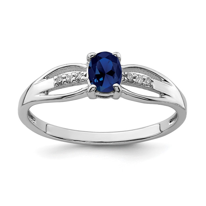 Sterling Silver Rhod-plated Diamond Created Sapphire Ring QR7064SEP-6