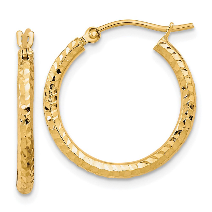 10k Diamond-cut 2mm Round Tube Hoop Earrings 10TC392