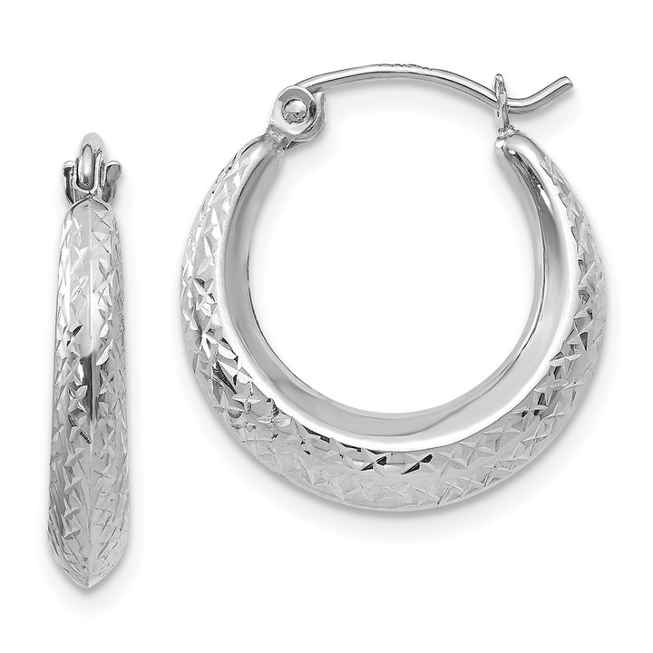 14K White Gold Madi K Textured Hollow Hoop Earrings SE2435