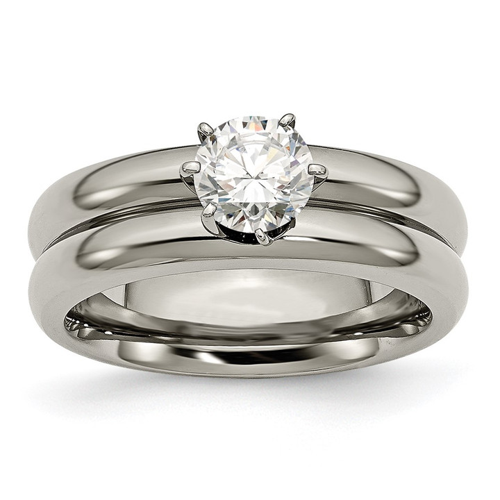 Chisel Titanium Polished with CZ Ring TB373-7