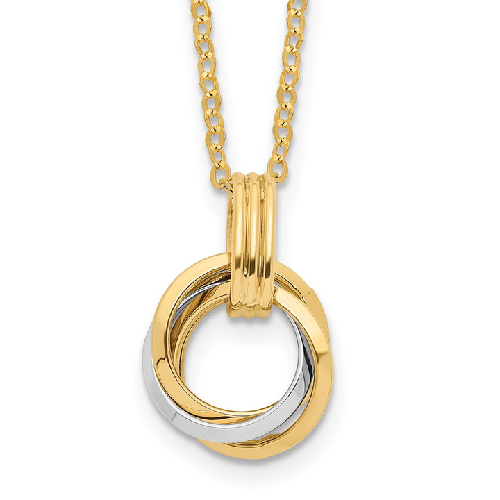 14K Two-tone Polished Intertwined Circles w/ .25 inch ext Necklace SF2925-16.75