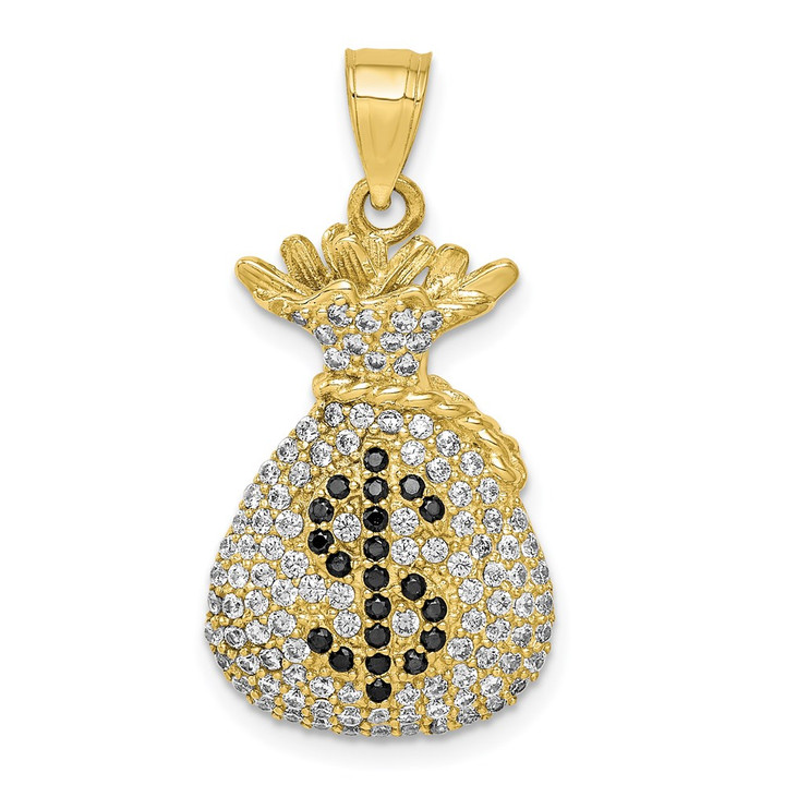 10K Black and Clear CZ Micro Pave Money Bag Pendant 10C1363