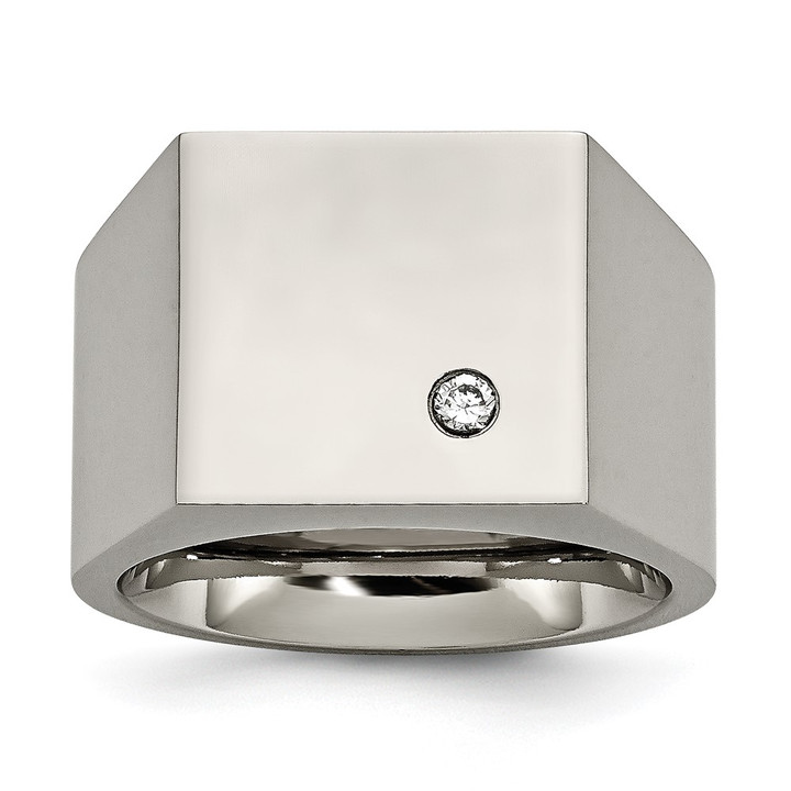 Chisel Titanium Polished CZ Signet Ring TB426-10