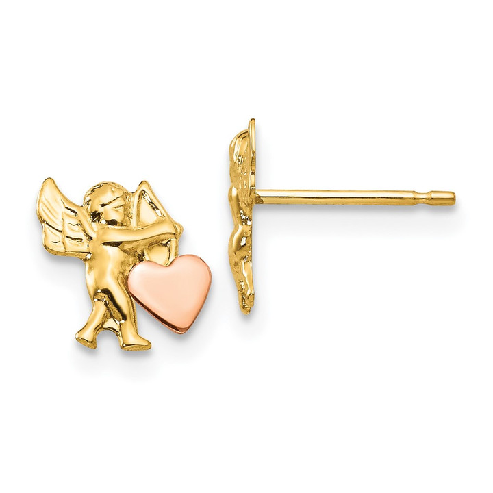 14k Madi K Polished & Rhodium Cupid Heart Post Earrings SE319