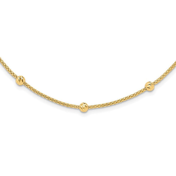 14K Polished and Diamond-cut Beaded Necklace SF2977-17