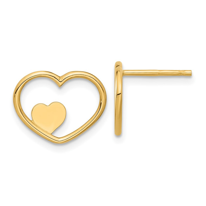 14K Open Heart with Small Heart Post Earrings SF2979E