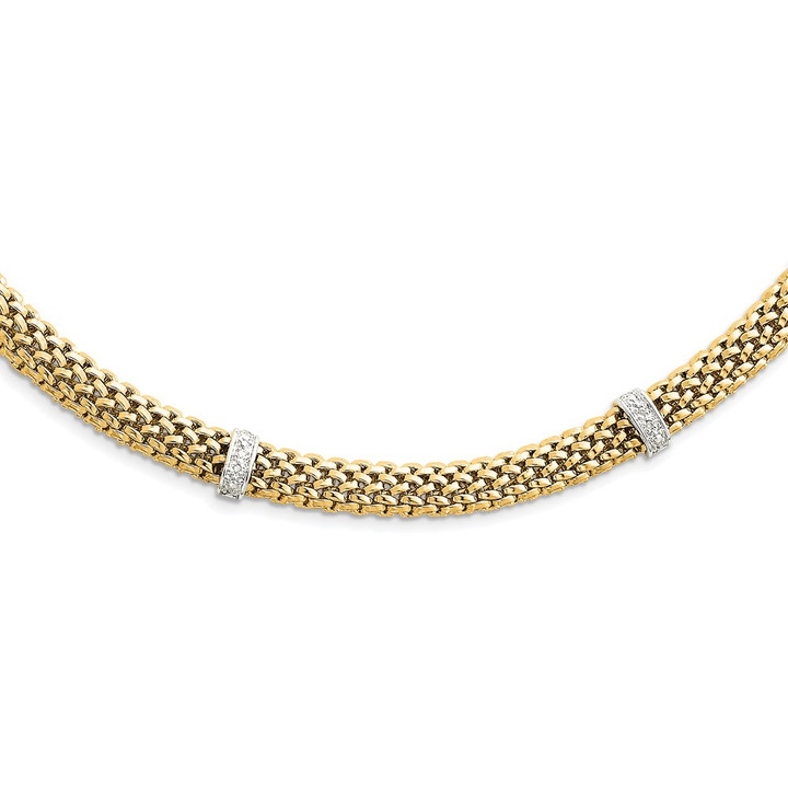 14k Two-Tone 17in .05ct Completed Polished Diamond & Mesh Necklace SF607-17