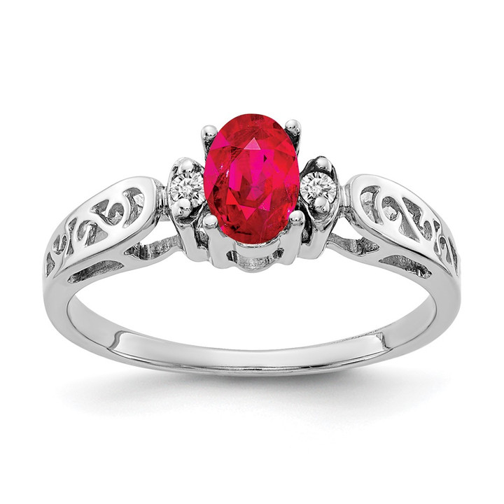 14k White Gold 6x4mm Oval Ruby A Diamond ring X9735R/A