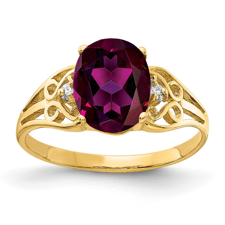 14k 9x7mm Oval Rhodolite Garnet VS Diamond ring X6106RG/VS