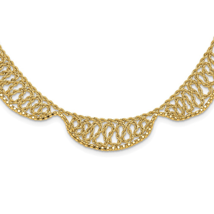 14k Polished and D/C Fancy 17in Necklace SF3012-17
