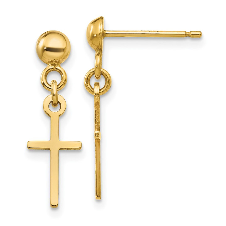14k Polished Cross Dangle Post Earrings TC741
