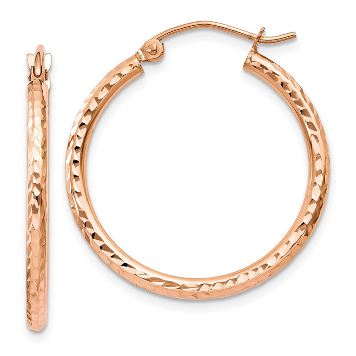 14k Rose Gold Diamond-cut Polished Hoop Earrings TE519