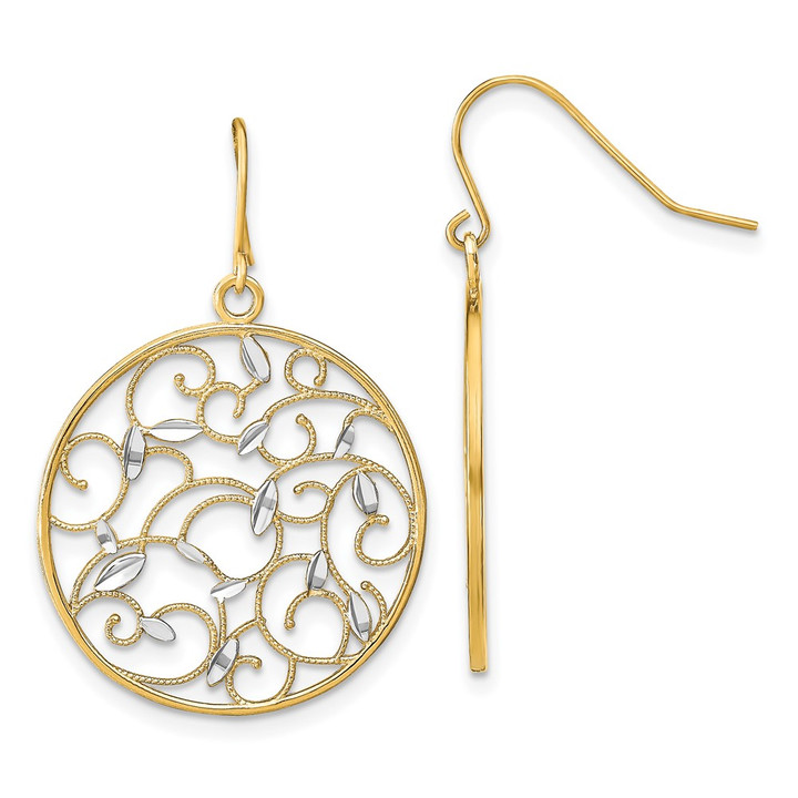 14K w/Rhodium Floral Filigree Medallion Wire Earrings TF1864