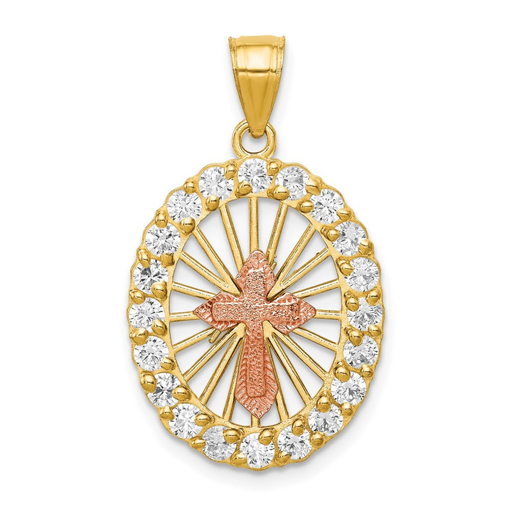 10k Two-tone CZ Cross Pendant 10C1036