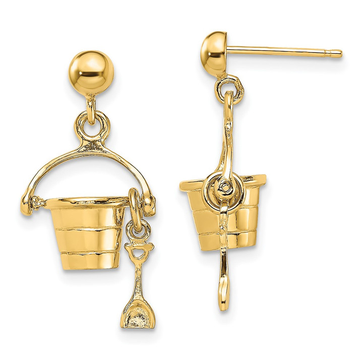 14K 3-D Beach Bucket w/ Shovel Dangle Earrings TE832