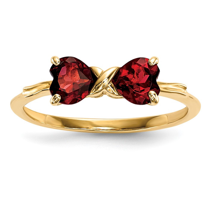 14k Gold Polished Garnet Bow Ring XBS512