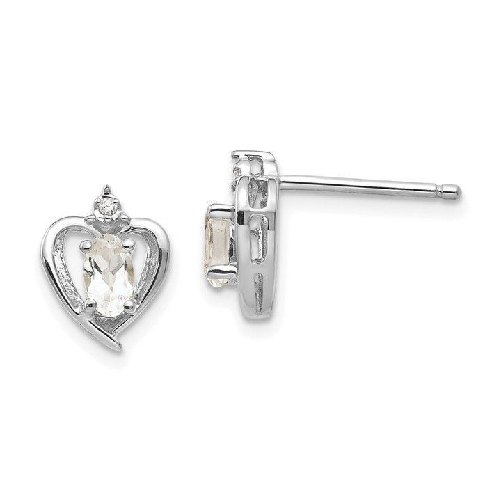 14k White Gold White Topaz and Diamond Heart Post Earrings XBS452