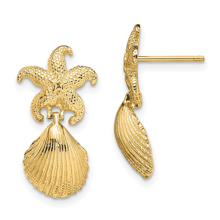 14K Starfish /Scallop Shell Dangle Earrings TE849