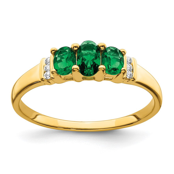 10k Polished Triple Emerald and Diamond 3-stone Ring RM5764-EM-003-1YA
