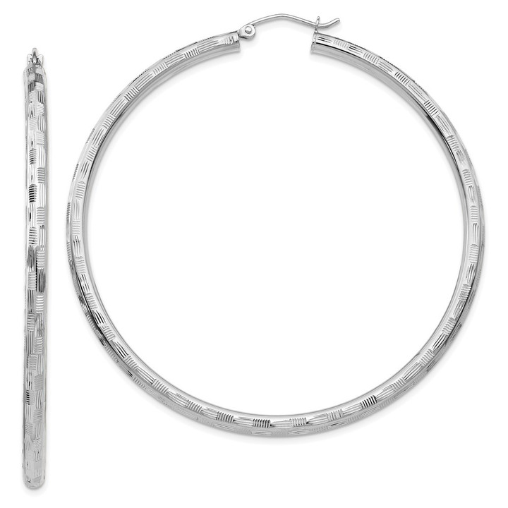 14k White Gold Diamond-cut Hoop Earrings TF630