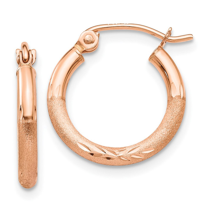 14k Rose Gold Lightweight Satin Diamond Cut Hoop Earrings TF755