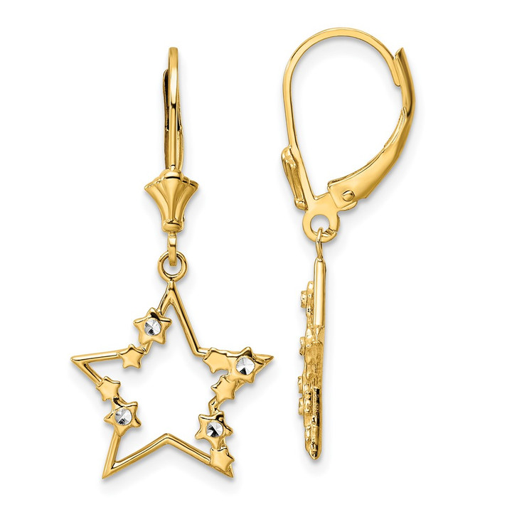 14k & White Rhodium D/C Stars Leverback Earrings TM797