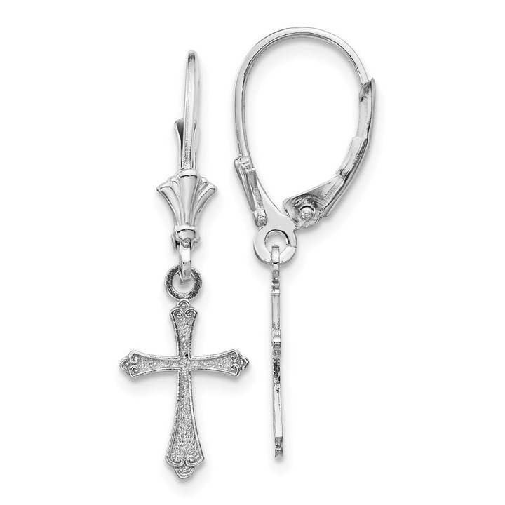 14k White Gold Cross Leverback Earrings TF1775W