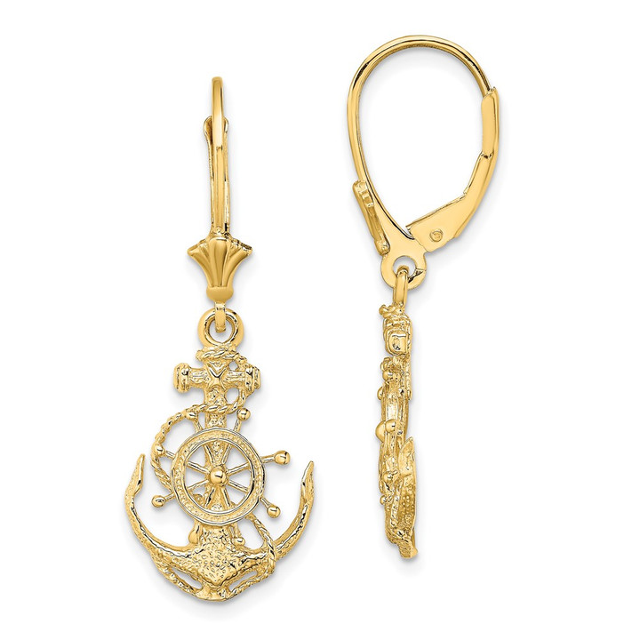 14K 2-D Anchor and Wheel Leverback Earrings TF1767