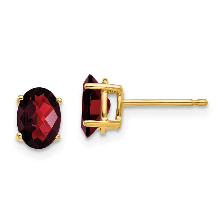 14k 7x5mm Oval Garnet Checker Earrings XE87GC
