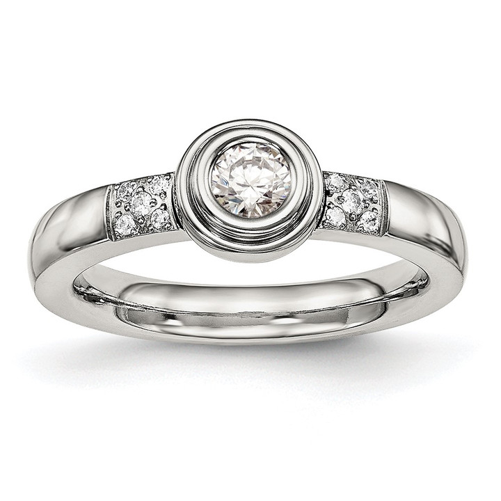 Chisel Stainless Steel Polished CZ Ring SR577-7