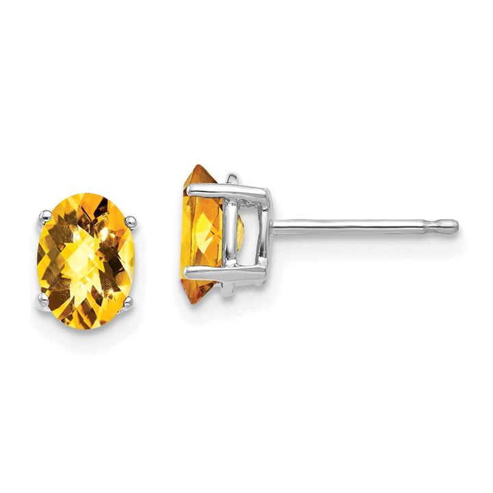 14k White Gold 7x5mm Oval Citrine Checker Earrings XE87WCC