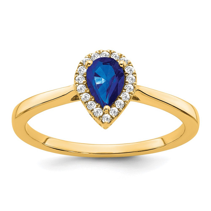 14k Pear Sapphire and Diamond Halo Ring RM7237-SA-009-YA