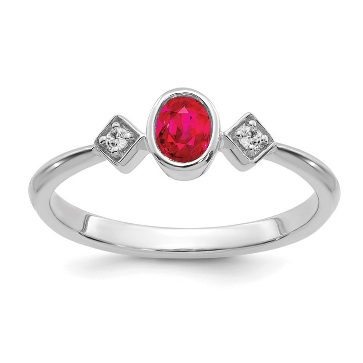 14k White Gold Oval Bezel Ruby and Diamond Ring RM7235-RU-004-WA