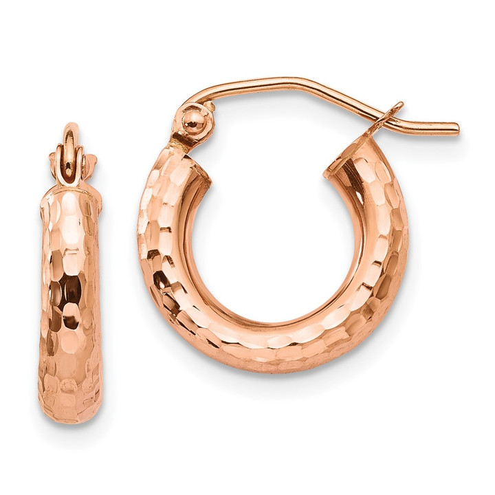 14k Rose Gold Polished Lightweight Small Diamond-cut Tube Hoop Earrings TF821