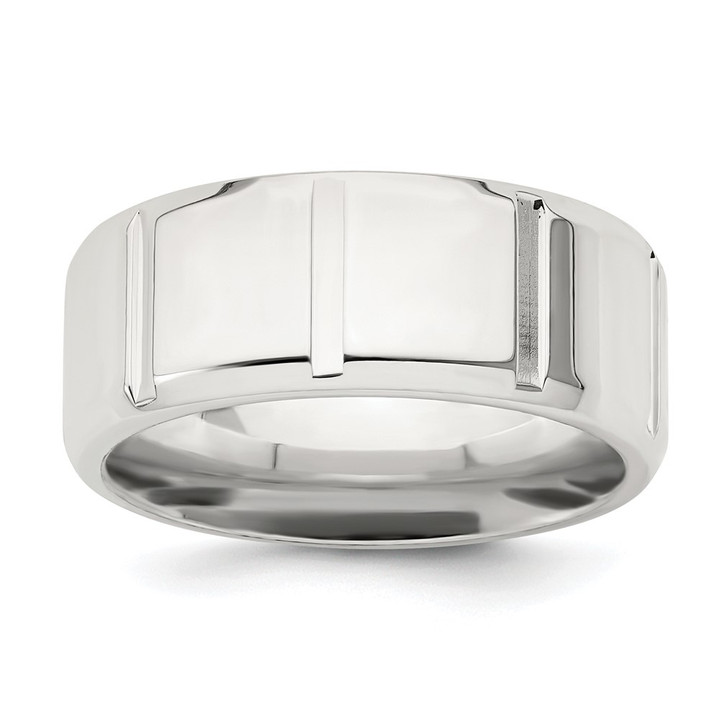 Sterling Silver Rhodium-plated 8mm Polished Fancy Band Size 9.5 QWB121RH-9.5