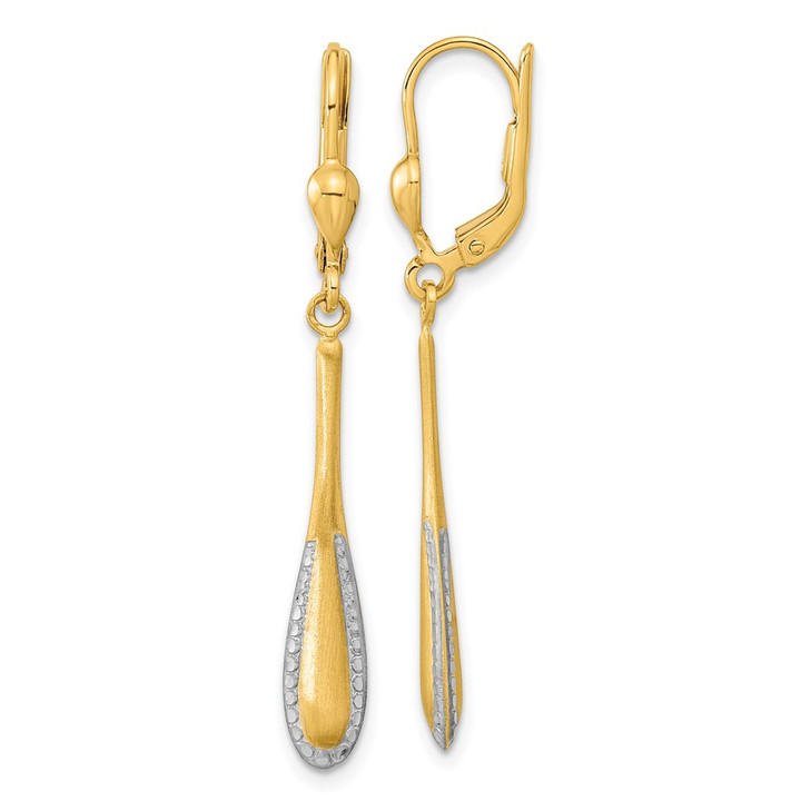 14k Rhodium-plated Diamond-cut Satin Drop Leverback Earrings TH949