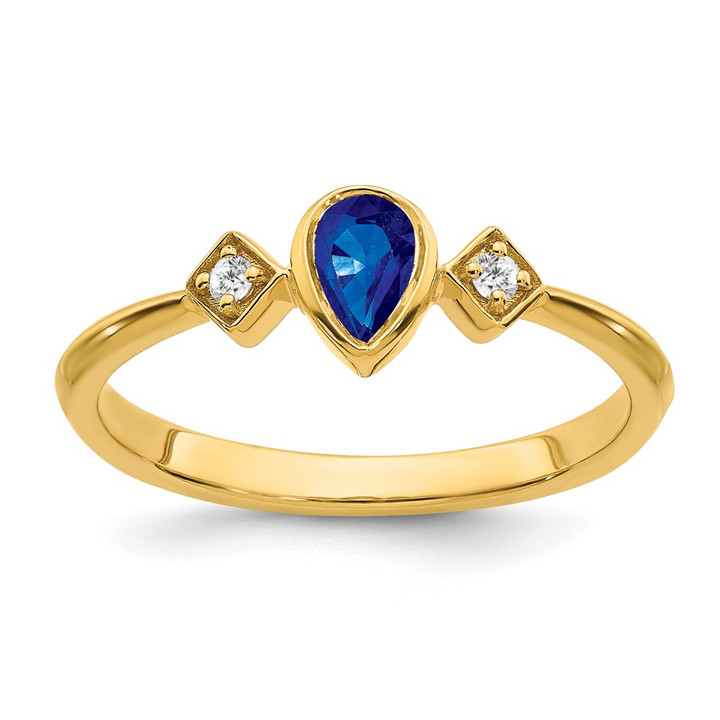 14k Pear Bezel Sapphire and Diamond Ring RM7234-SA-004-YA