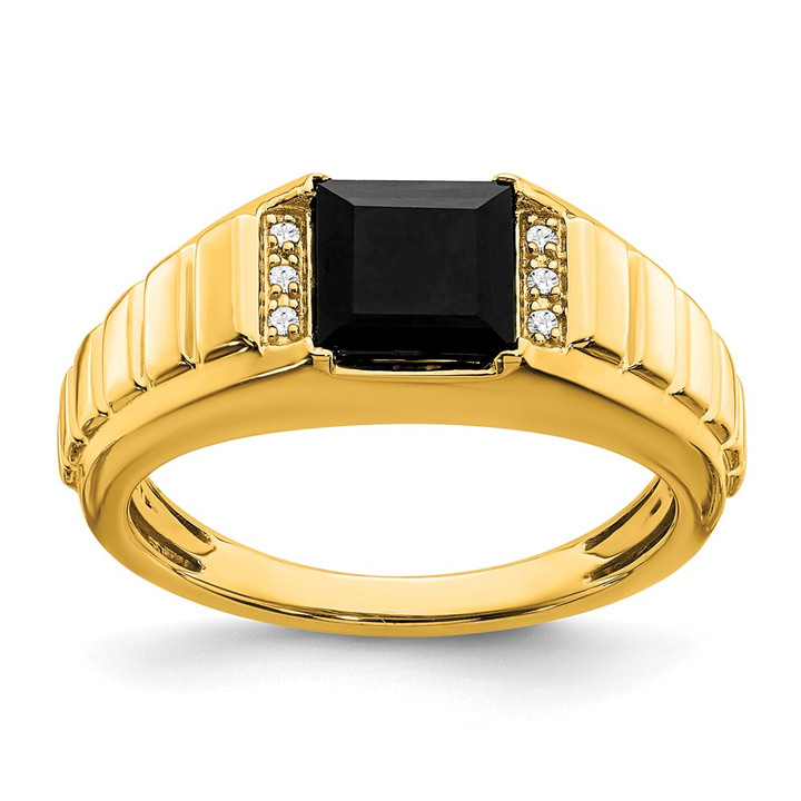 14k Square Onyx and Diamond Mens Ring RM7482-OX-004-YA
