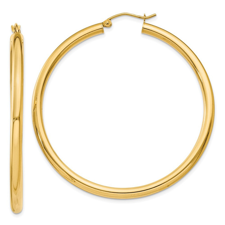 14K Polished 3mm Tube Hoop Earrings T943