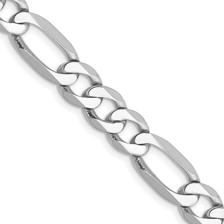14K White Gold 24 inch 7mm Flat Figaro with Lobster Clasp Chain WFIG180-24