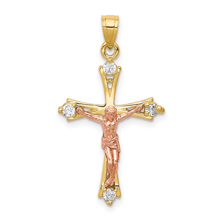 10k Two-tone CZ Crucifix Pendant 10C1088