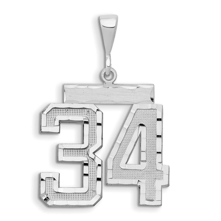 14kw Large Brushed Diamond-cut Number 34 Charm WLN34