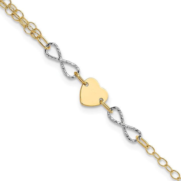 14k Two-tone Gold Polished Infinity and Heart Bracelet SF2494-7